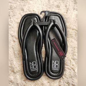 Black faux leather sandals